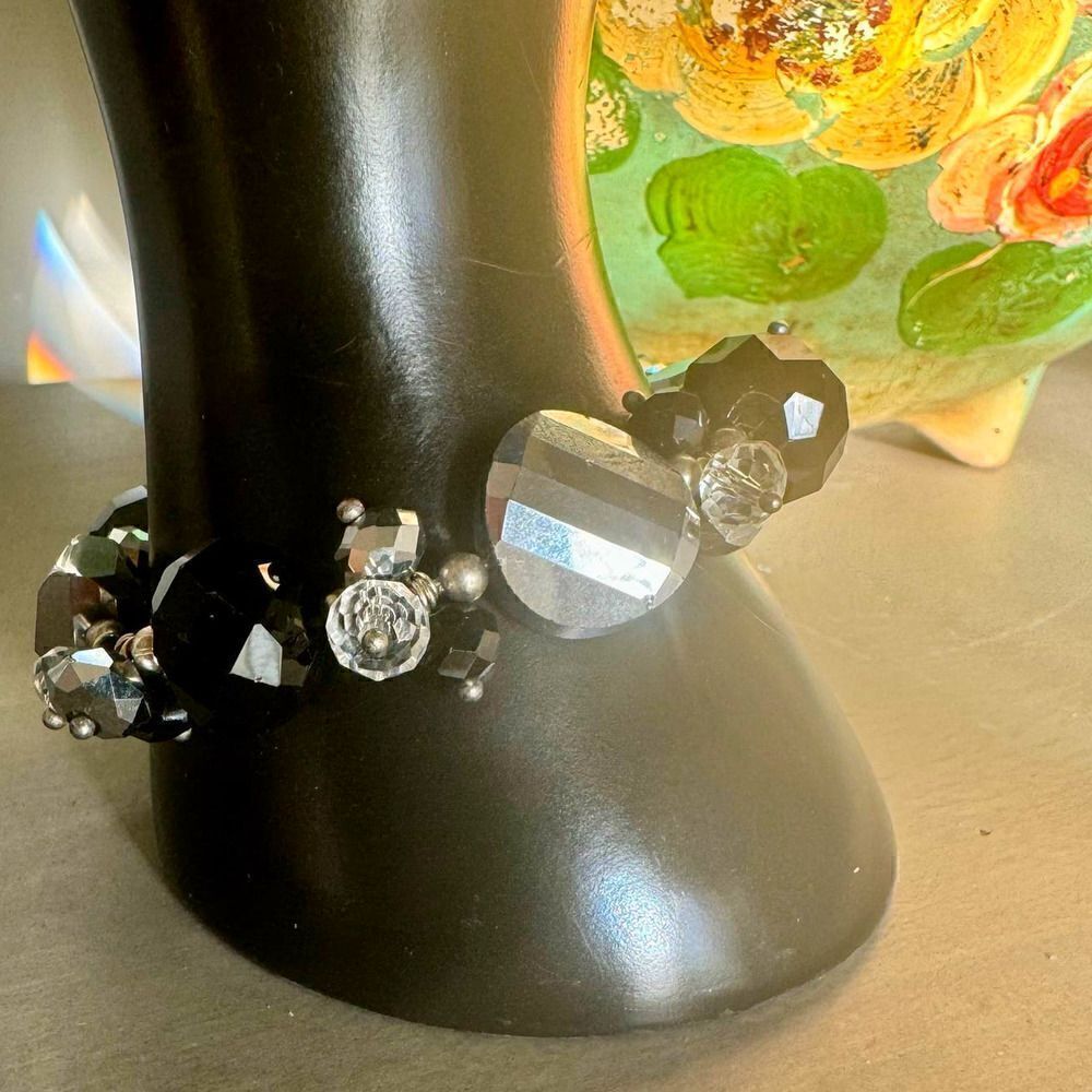 Vintage Reflective Rhinestone and Crystal stretch bracelet, No tag